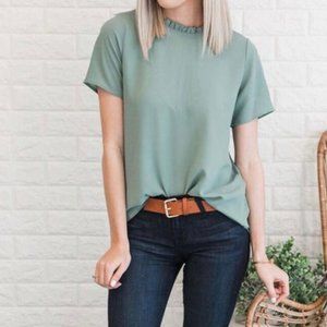 Ruffle Neck Sage Top (Adeline)